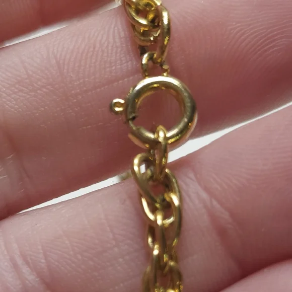 Vintage Hand Painted Red & Yellow Flower Glass Pendant Necklace Gold Tone - Picture 9 of 10